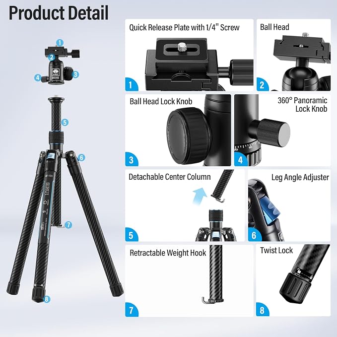 SIRUI 60" Carbon Fiber Tripod for Camera - Image 9