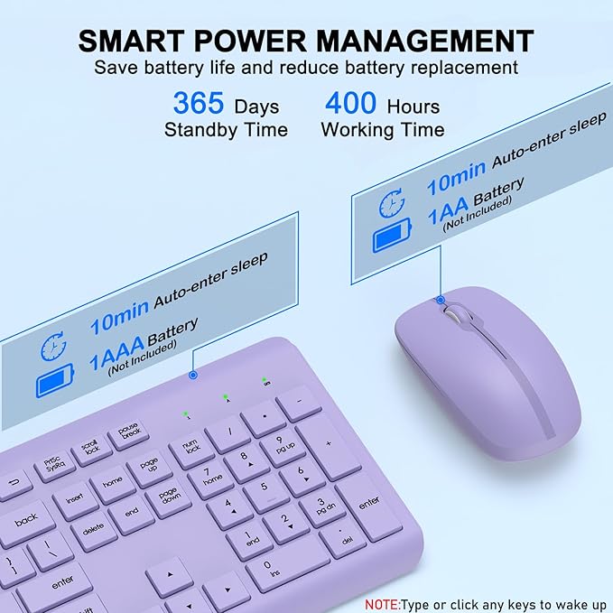 Wireless Keyboard and Mouse Combo, Full-Size Silent Ergonomic Keyboard and - Image 4