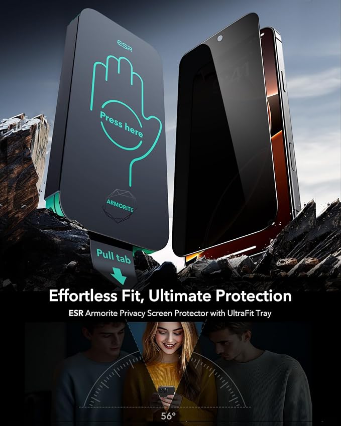 ESR 3 Pack 9H+ Glass for iPhone 16 Pro Privacy Screen Protector, Armorite - Image 2