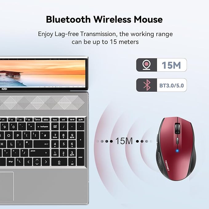 TECKNET Bluetooth Mouse, 4800 DPI Wireless Mouse, 2-Year Battery 6 Adjustable - Image 3