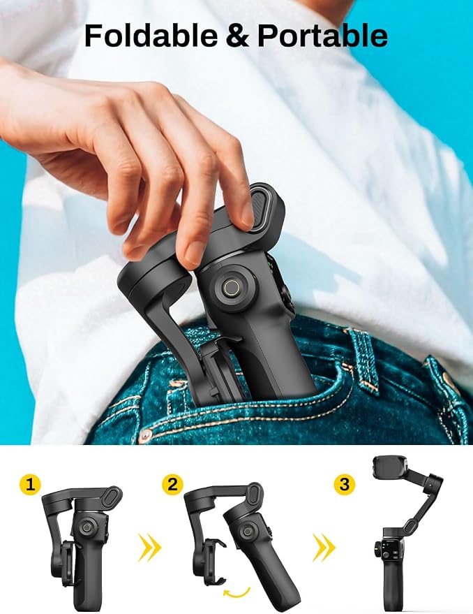 3-Axis Gimbal Stabilizer for iPhone, Smartphone Gimbal w/7.8" Extension Rod - Image 7