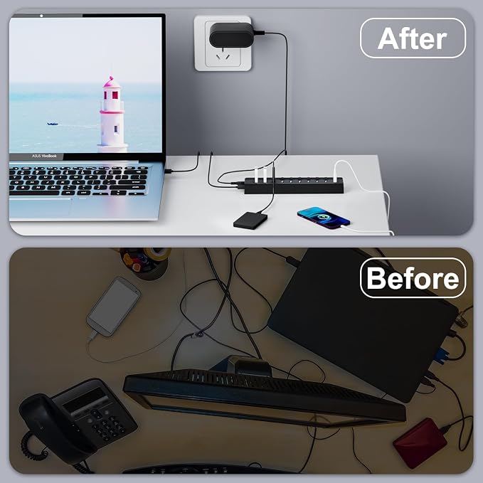 Powered USB Hub 3.0, 10-Port USB Splitter Hub - Image 7