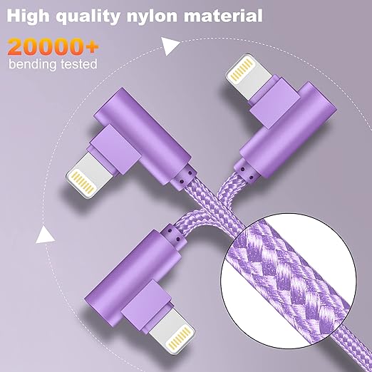 iPhone Charger 3 Pack 10FT USB A to Lightning Cables 90 Degree Charge Cable MFi - Image 5