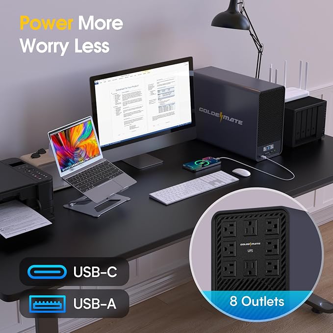 GOLDENMATE 1500VA/1000W Lithium UPS Battery Backup and Surge Protector - Image 8