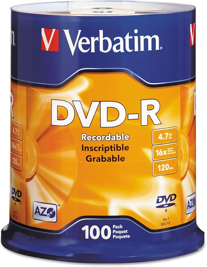 Verbatim DVD-R Blank Discs AZO Dye 4.7GB 16X Recordable Disc by Verbatim