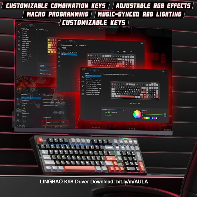 LINGBAO K98 Wireless Mechanical Gaming Keyboard, Tri-Mode BT5.0/2.4GHz/USB-C - Image 7