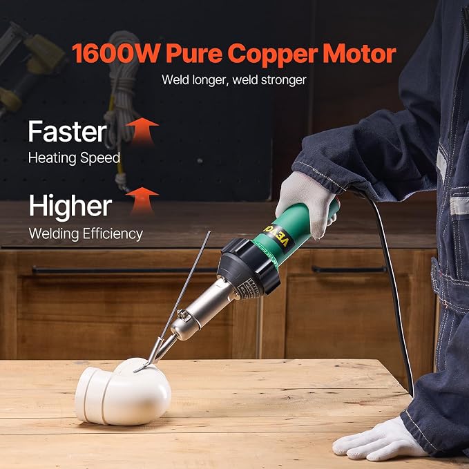 VEVOR Hot Air Plastic Welder, 1600W Hot Air Torch Pistol, 122-1112℉ PVC TPO - Image 2