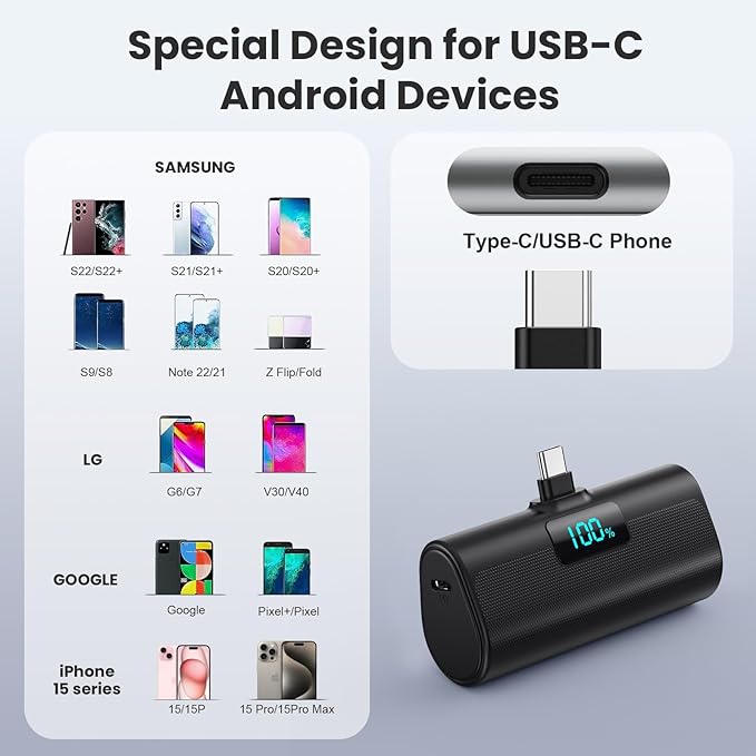 Portable Charger for iPhone 16/15 Series, 5200mAh PD USB C Power Bank Built-in - Image 2