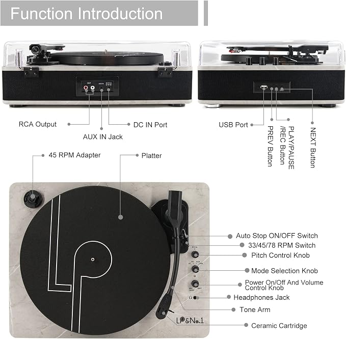 LP&NO.1 Record Player wirelessTurntable - Image 7