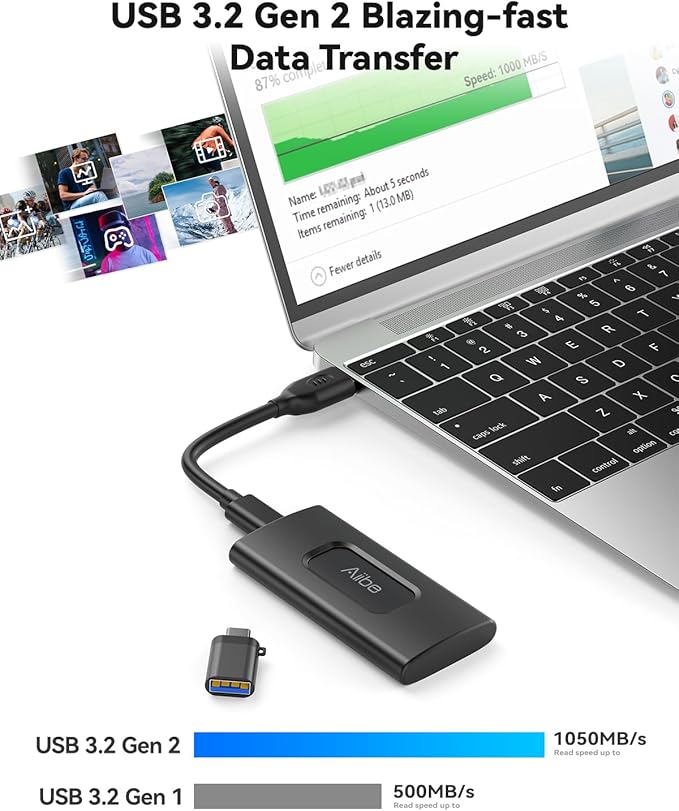 Aiibe 2TB External Solid State Drive USB C Portable SSD USB 3.2 Gen 2, 2TB - Image 2