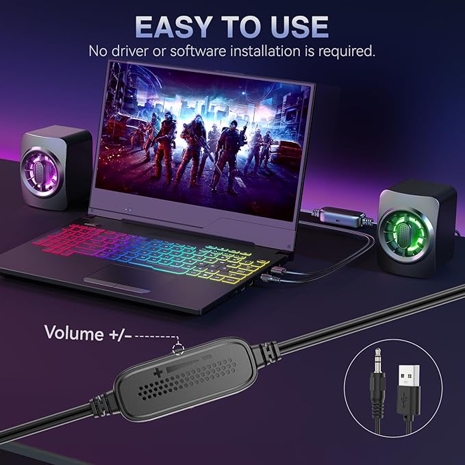 Computer Speakers, RGB PC Speakers, USB Powered 3.5mm Aux Speaker - Image 6