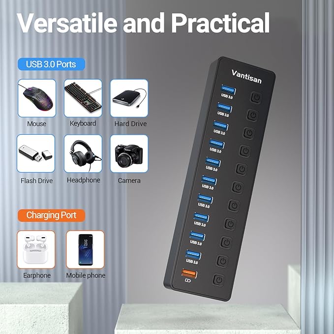 Powered USB Hub, 11-Port USB 3.0 Hub Splitter - Image 4