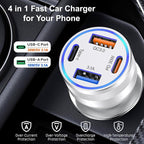 Car Charger USB C, 4 in 1 65W Fast Charging 4-Port Dual USBC & USB A Car Phone - Image 6