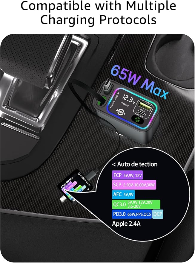 Retractable Car Charger USB C, 145W Type C Car Charger Fast Charging - Image 6
