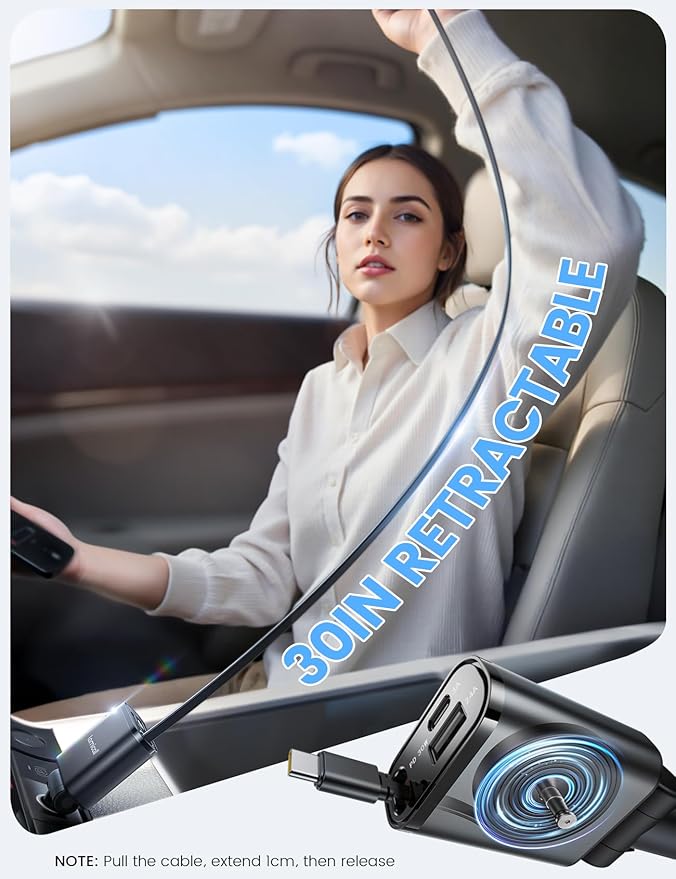 Lamicall Retractable Car Charger USB C Fast Charging 57W Type C Car Phone - Image 5
