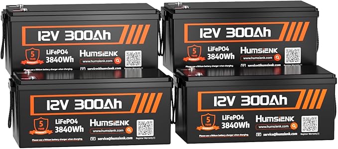 Bluetooth 12V 300Ah Battery LiFePO4 Lithium Built-in 100A BMS, 15000 Deep by HumsiENK
