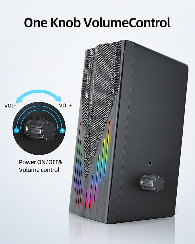 Computer Speakers with 6 Colorful RGB Lights, USB Powered 3.5mm Aux with Loud - Image 3