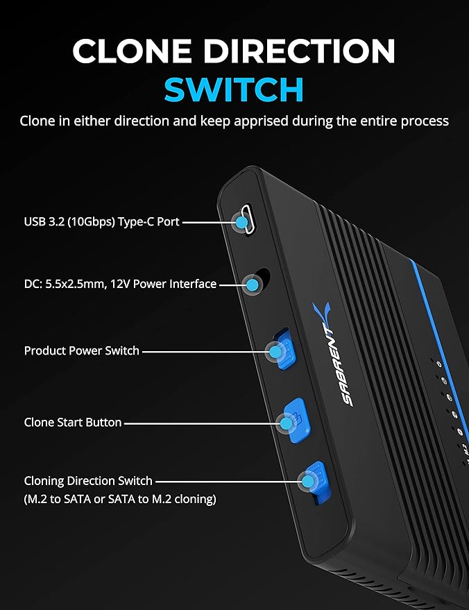 SABRENT USB 3.2 Type C M.2 PCIe NVMe + 2.5/3.5 Inch SSD & HDD Converter - Image 3