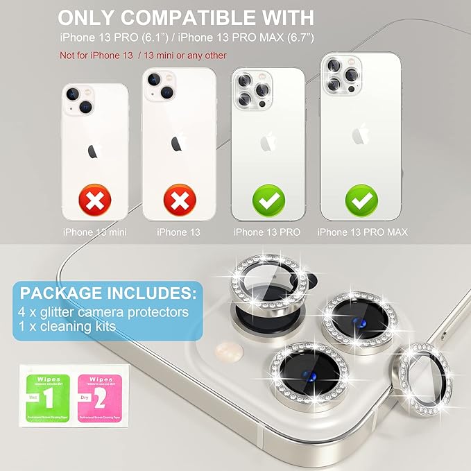 Choiche [3+1 for iPhone 13 Pro/iPhone 13 Pro Max Camera Lens Protector Bling - Image 2