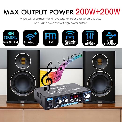 AK35 Stereo Amplifier Home Audio Bluetooth 5.0 Max 200W 2.0 Channel Mini - Image 2