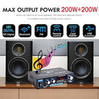 AK35 Stereo Amplifier Home Audio Bluetooth 5.0 Max 200W 2.0 Channel Mini - Image 2