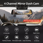 4 Channel Mirror Dash Cam, Dash Cam Front and Rear/Inside, 12’’ FHD 1080Px4 - Image 2