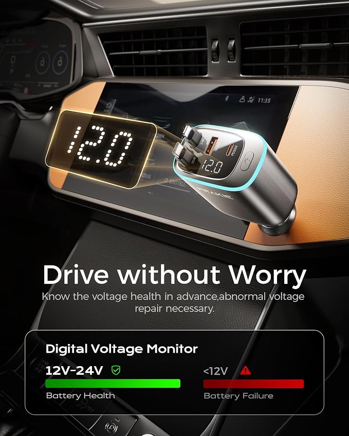iPhone Car Charger, Retractable Fast USB C Phone Charger, 4 in 1 Cigarette - Image 5