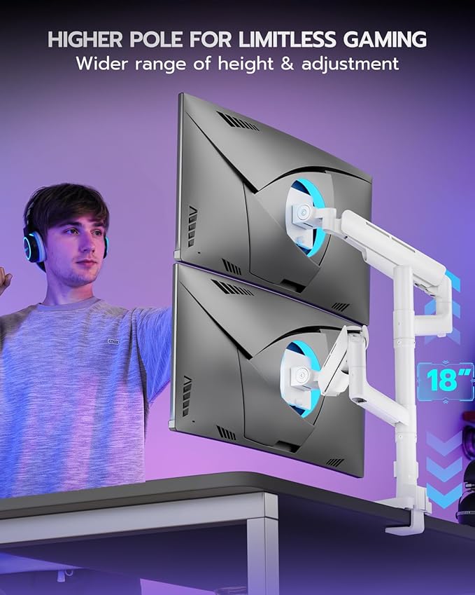 Vertical Dual Monitor Mount for 17-49 Inch Ultrawide Heavy Duty Curved Screen - Image 6