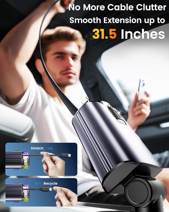Retractable Car Charger with Air Freshener Diffuser & Star Lights - Image 3
