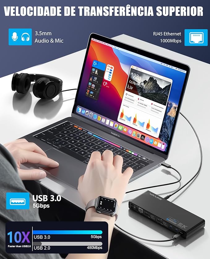 WAVLINK Pro Dual 4K@60Hz Universal Docking Station | USB 3.0/USB-C Laptop Dock - Image 6