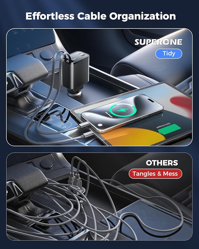 Retractable Car Charger, SUPERONE 69W Car Phone Charger - Image 2