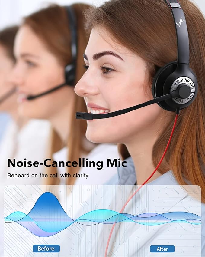 USB Headset with Mic for PC, On-Ear Computer Laptop Headphones with Noise - Image 2