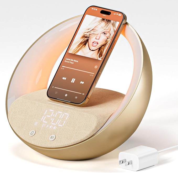 Bluetooth Alarm Clock, Sunrise Simulation Wake Up Night Light, 15W Fast by FUNFOR