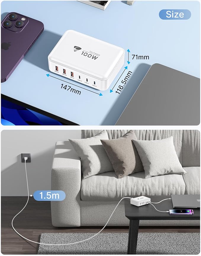 Aiminu USB C Charger Block Charging Station 6-Port 100W GaN USB C Fast Charging - Image 8