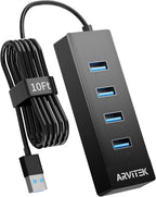 10Ft 4-Port USB 3.0 Hub Long Cable by ARVITEK