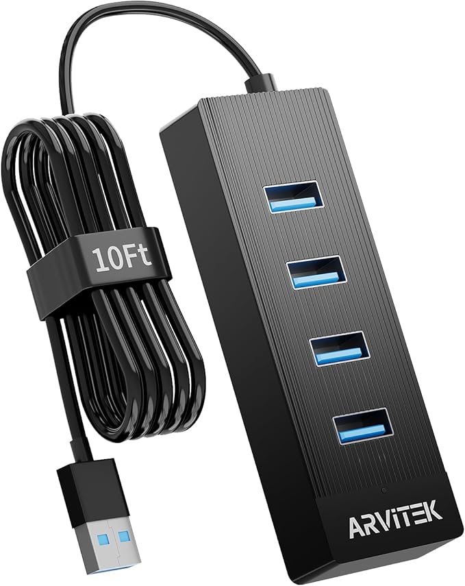 10Ft 4-Port USB 3.0 Hub Long Cable by ARVITEK