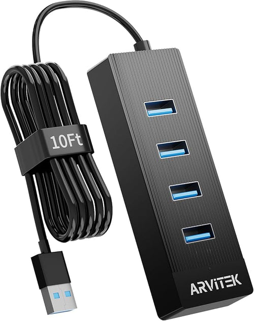 10Ft 4-Port USB 3.0 Hub Long Cable by ARVITEK