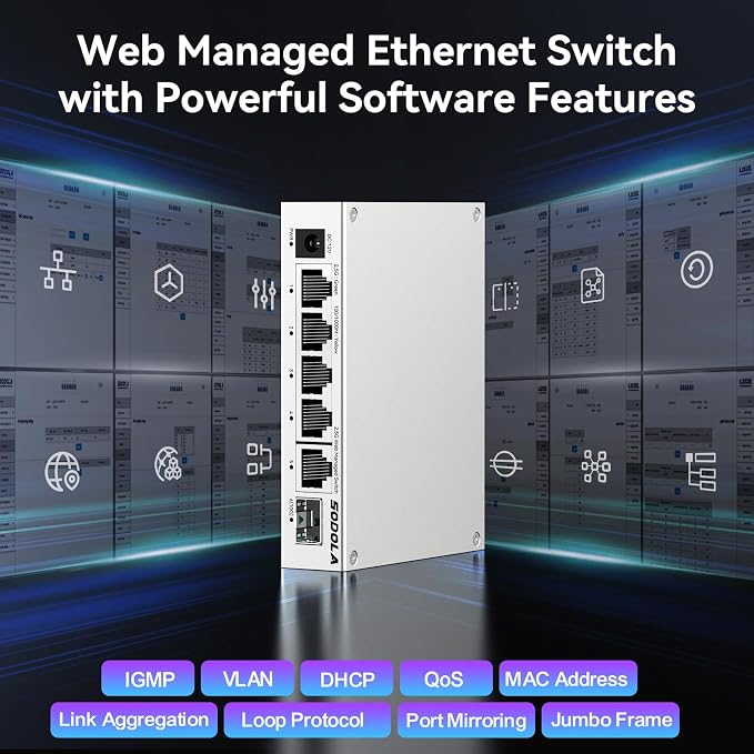 SODOLA 5 Port 2.5Gb Switch Managed, 5X 2.5G Base-T Ports, 1x 10G SFP+, Aluminum - Image 7