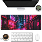 Desk Mat, Japanese Anime Neon Street Desk Pad, Anime City Large Gaming Mouse Pad by Eflxamz