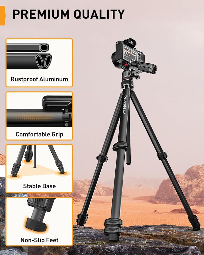 Perlegear Camera Tripod, 60″ Portable and Height-Adjustable, Travel Tripod - Image 6