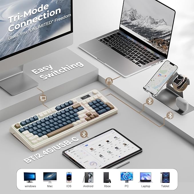 AULA S99 Pro Wireless Keyboard, Display Screen & Media Knob, Tri-Mode - Image 7