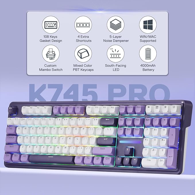 Redragon K745 PRO Wireless Gasket RGB Gaming Keyboard, 108 Keys Mechanical - Image 2