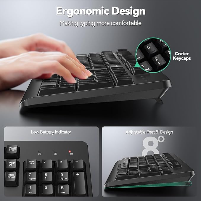 TECKNET Wireless Keyboard, 2.4G Silent Full-Size USB Keyboard - Image 5