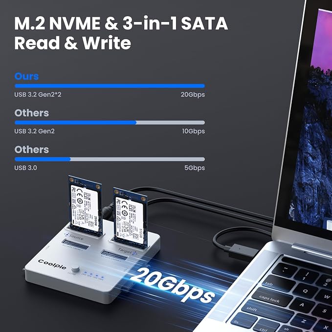 CR311 3-in-1 SSD Cloner, USB3.2 Gen2*2 M.2 Reader, Supports M.2 NVMe/SATA - Image 3