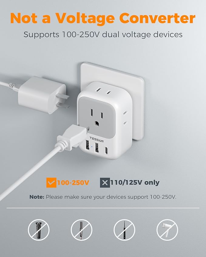 TESSAN Israel Adapter Plug 2 Pack, 7 in 1 US to Israel Power Adapter - Image 6