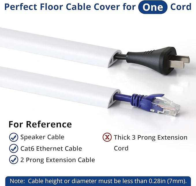 Floor Cord Cover 4ft, Cord Hider Floor White, Floor Cable Management Prevent - Image 2