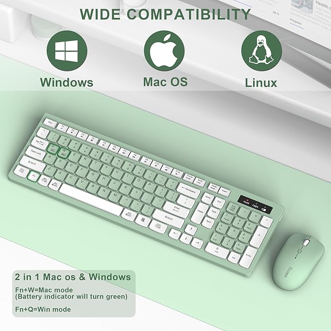 Wireless Keyboard and Mouse Combo, 2.4G Full Size Silent Keyboard - Image 4