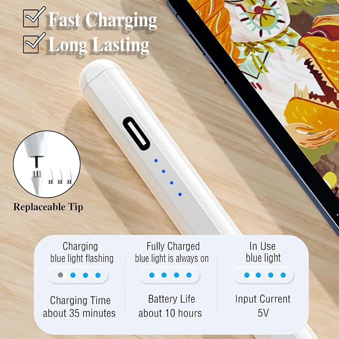 Stylus Pens for Touch Screens POM Tip Magnetic iPad Pencil Rechargeable Tablet - Image 4