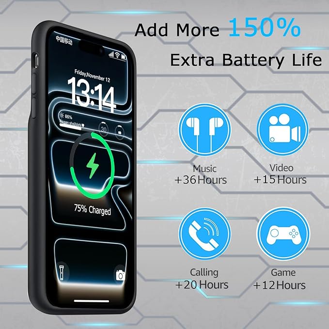 Battery Case for iPhone 17 Pro Max, Upgraded 12000mAh Rechargeable Portable - Image 3