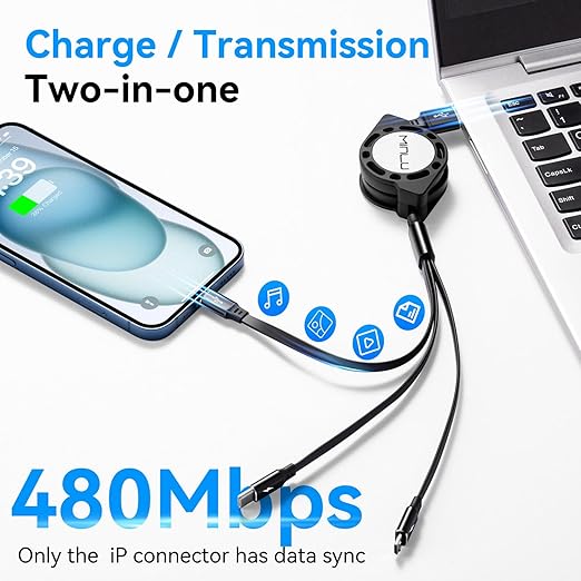 Multi Charging Cable, 3 in 1 Retractable Fast Charger Cable Multi Charging Cord - Image 3